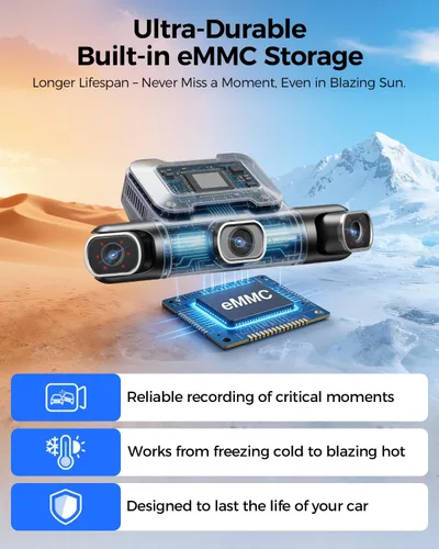 Miniatura 8 de AZDOME Cámara de Tablero de 360° de 4 Canales Frontal y Trasera Interior, eMMC Integrado de 128GB, 2K+1080P*3 Dashcam, Izquierda Derecha, Control
