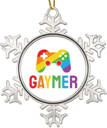 Adorno de árbol de Navidad Gaymer Rainbow Gay Game Ornamentos Gay Decoraciones de Navidad Regalo Amor Igualdad Derechos LGBTQ Rainbow Metal Copo de