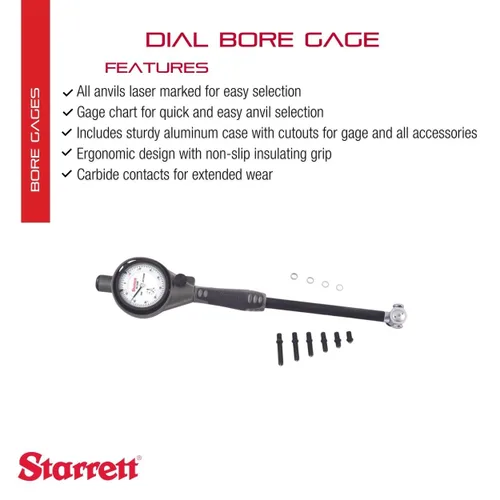 Miniatura 2 de Starrett Calibrador de diámetro del dial con funda protectora y contactos de carburo - Rango de 1.4-2.4 pulgadas, graduación de .0005 pulgadas