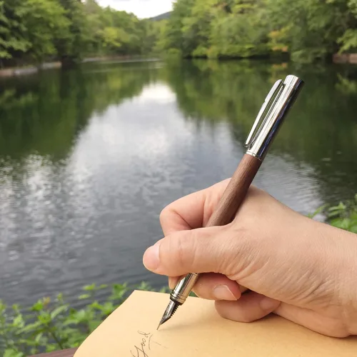 Miniatura 3 de LACHIEVA Lux ury - Pluma estilográfica de nogal, bonito bolígrafo con punta fina de fabricación alemana, convertidor, cartuchos. Bonito juego de Nuez