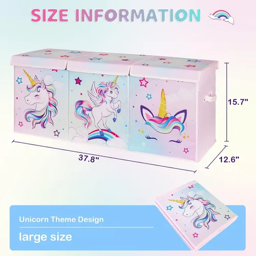 Miniatura 2 de WERNNSAI Cofre de juguetes extra grande – Caja de juguetes de unicornio organizadora de pecho con tapa abatible, contenedor de almacenamiento