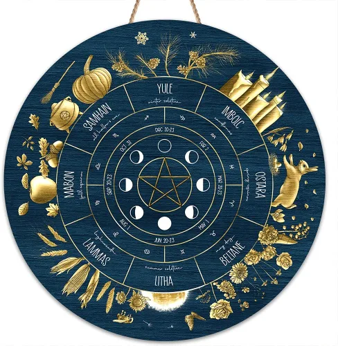 Miniatura 11 de Artsy Woodsy Letrero de madera de la rueda del año (no tallado) para decoración del hogar, bruja, pagana, Wicca, días festivos celtas, regalos 25