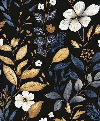 Miniatura 16 de Laatse Papel Tapiz de Hoja Azul/Dorada Despegar y Pegar Papel Tapiz Vintage Floral Oscuro Impermeable Autoadhesivo Removible Boho Papel de Pared