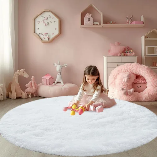 Miniatura 24 de Alfombras para dormitorio de niñas sala de estar: alfombra de área peluda de 5 x 7 para sala de juegos de niños, alfombra peluda de felpa pastel
