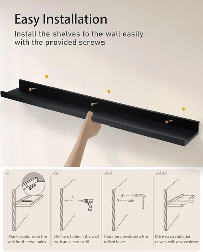 Miniatura 7 de MBYD Estantes flotantes de 36 pulgadas negros, estantes colgantes de madera, estante de repisa para fotos, estantes de repisa para fotos para pared