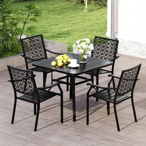 Miniatura 2 de Giantex Juego de 2 sillas apilables de comedor para patio, sillas de metal apilables para exteriores con reposabrazos, marco de acero reforzado