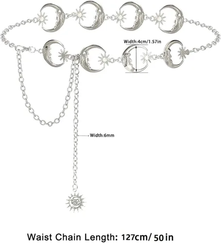 Miniatura 5 de Honsny Moon Star Waist Chain Belt for Women Metal Gold Silver Body Belly Chain Waist Jewelry Body Accessories for Women
