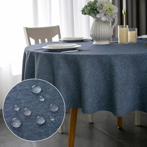 Miniatura 24 de Qidordour Mantel Redondo, 60 pulgadas de Diámetro, Mantel de Lino Sintético, Resistente al Agua, A Prueba de Derrames, Limpiable, Cubierta de Mesa