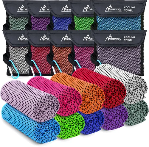 MENOLY Paquete de 10 toallas refrescantes, 40 x 12 pulgadas, toallas refrescantes para cuello y cara con bolsas de transporte transpirables, trapos