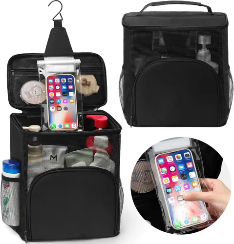 Miniatura 7 de EIMMBD Bolsa de ducha colgante, organizador de ducha portátil de mayor capacidad, bolsa de ducha mejorada para gimnasio, viajes, campamento