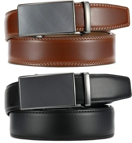 Miniatura 4 de CHAOREN Cinturones de trinquete para hombre, paquete de 2, elegantes cinturones de cuero en juego de regalo de 1.378 in