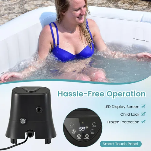 Miniatura 2 de Goplus Jacuzzi hinchable, piscina para 4-6 personas con 130 chorros de aire, bomba con calentador, cartuchos de filtro, cubierta aislada, tela