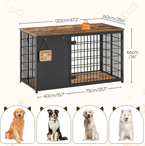 Miniatura 7 de YATINEY Mueble plegable para jaula de perro, jaula para perros de 47.2" con marco DIY, perrera de interior resistente con ganchos, mesa auxiliar