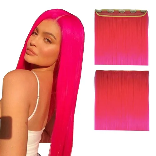 Miniatura 9 de Extensiones de cabello sintético con clip, de 24 pulgadas, 4.23 oz, extensiones de cabello natural lacio, color rosa y rojo, 5 extensiones de #118C