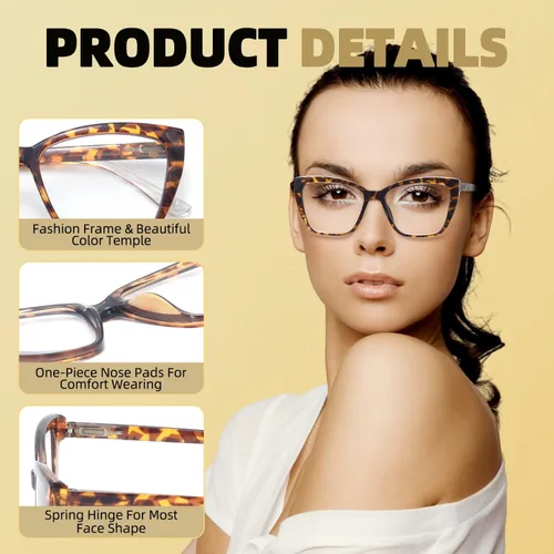 Miniatura 3 de HIGHLIKE 3-Pack Reading Glasses for Women Stylish Cat-Eye Spring Hinge Clear Lenses Readers Anti Eyestrain