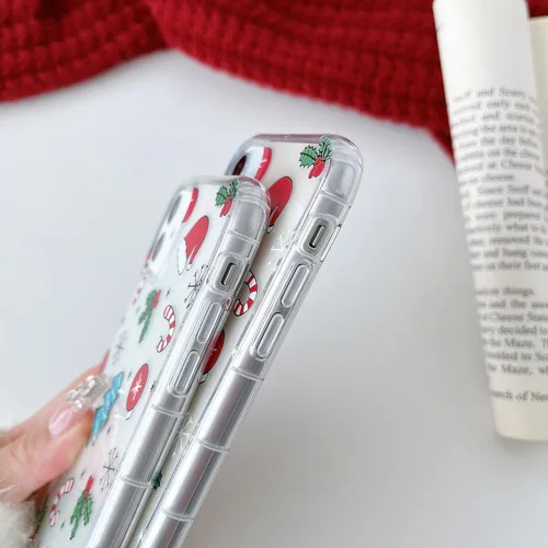 Miniatura 4 de RALEAVO Funda de Navidad Transparente Clara para iPhone 11, bonita funda de invierno para mujeres, niñas y niños con sombreros, campanas, delgada