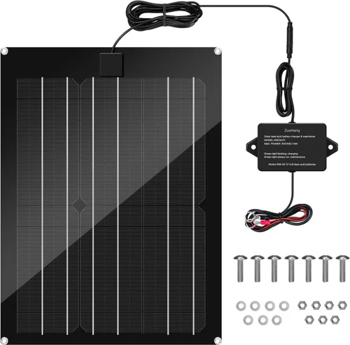 Cargador de Batería Solar y Mantenedor, Kit de Panel Solar Zuomeng de 15W para Remolque de Volcado con Pulso de Mantenimiento Integrado y
