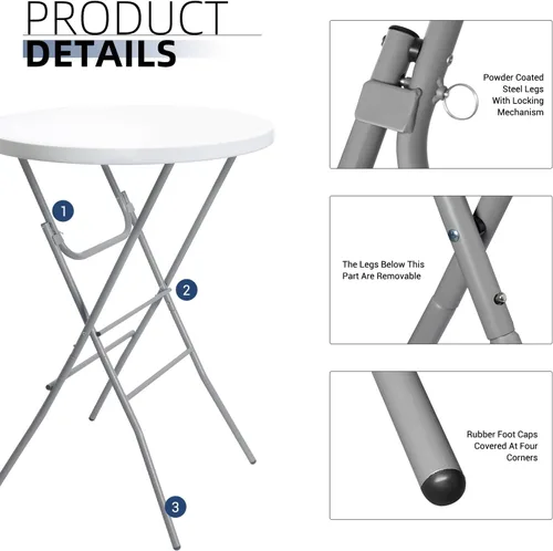 Miniatura 5 de Byliable Mesa de Cóctel Blanca de 32 Pulgadas de Altura, Plegable, Portátil, de Altura de Barra, Mesa Redonda con Patas Grises Desmontables