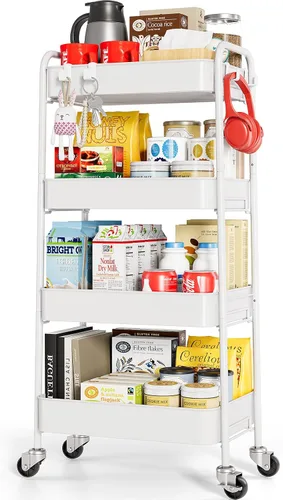 Miniatura 9 de TOOLF Carrito de metal de 3 niveles con ruedas, carrito organizador de almacenamiento para cocina, baño, oficina, artículos esenciales para bebés