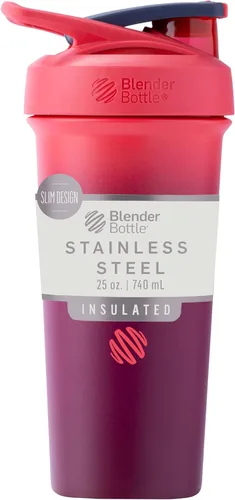 BlenderBottle Sport Sleek - Botella agitadora de acero inoxidable aislada con batidor de alambre, 25 onzas, Sangria Ombre – Batidos de proteínas e