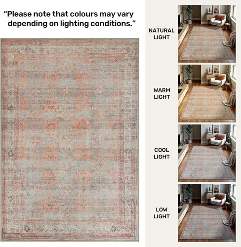 Miniatura 6 de GLN Rugs Traditional Collection - Alfombra de felpilla lavable a máquina, tradicional lavable, antideslizante, alfombra de felpilla de pelo corto