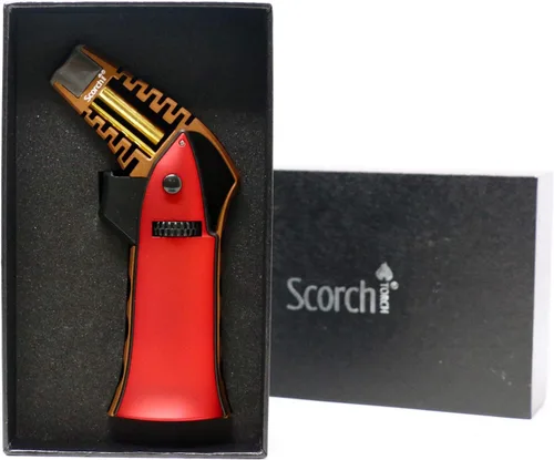 Miniatura 4 de Antorcha Scorch Torch de 6.75" de aluminio, ajustable, recargable con butano, fabricada con CNC, portátil, en caja de regalo (Rojo #1)