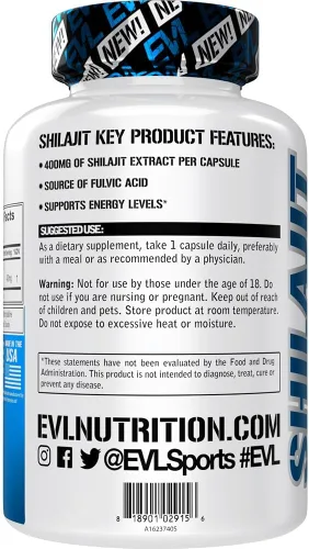 Miniatura 3 de Evlution Nutrition Shilajit - Apoyo energético - 400 mg de extracto de shilajit - Suplemento de ácido fúlvico - Cápsulas vegetarianas