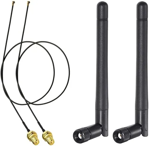 Bingfu Antena WiFi 2.4GHz 5GHz 5.8GHz 3dBi MIMO RP-SMA macho (paquete de 2) + 2 cables Ngff a Rp-SMA de 12 pulgadas para tarjeta de red inalámbrica