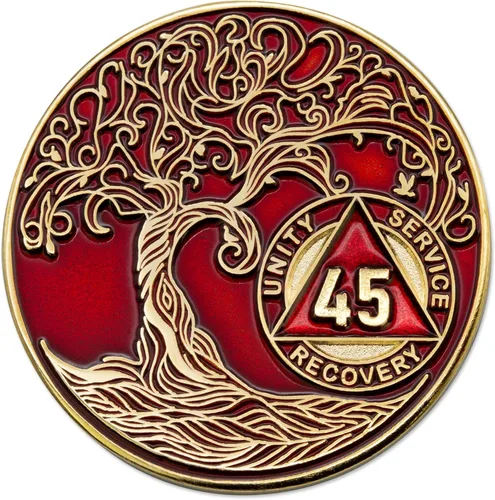Miniatura 272 de 20 Year Sobriety Mint Twisted Tree of Life - Medallón de recuperación AA chapado en oro, fichas y fichas, color negro