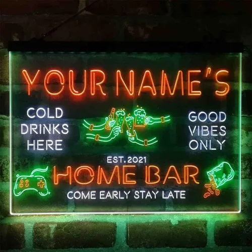 Miniatura 11 de Letrero de luz de neón LED tricolor para fiesta de cerveza, bar, personalizable, nombre, fecha, texto y cita, fuente verde y rojo y amarillo, 13 x