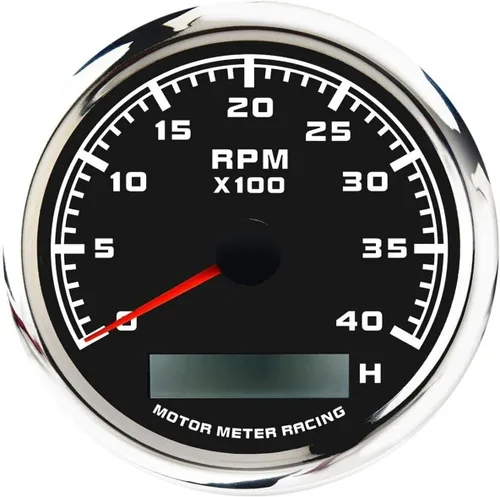 MOTOR METER RACING W Serie Pro 85mm 3-3/8" Tacómetro 4000 RPM para Motor de Gasolina y Diésel con Medidor de Horas Dial Negro LED Blanco Impermeable