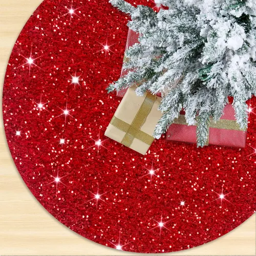 Miniatura 11 de Faldón para árbol de Navidad con lentejuelas doradas brillantes de 21 pulgadas, faldón de terciopelo con lentejuelas para árboles delgados, collar