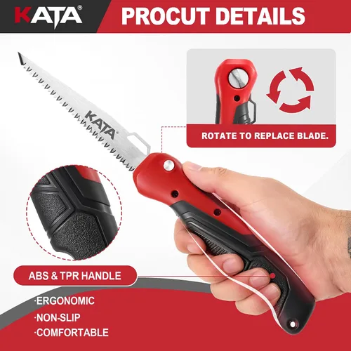 Miniatura 4 de KATA Sierra de mano plegable para manualidades – Cortador de paneles de yeso compacto 2 en 1, herramienta práctica con hoja de corte múltiple