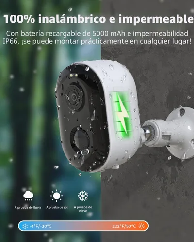 Miniatura 2 de Cámaras de seguridad inalámbricas para exteriores, alimentadas por batería, visión nocturna a color 2K, detección de movimiento AI con foco