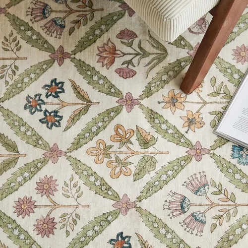 Miniatura 9 de jinchan Haden - Alfombra de entrada de 2 x 3 pulgadas, diseño floral vintage, lavable, suave, antideslizante, de pelo bajo, para puerta, cocina