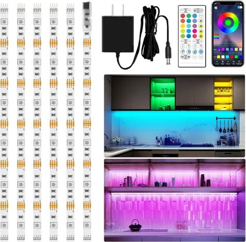 maylit Kit de 6 piezas de iluminación RGB para debajo del gabinete, tira de luces LED con aplicación y control remoto, sincronización de música,