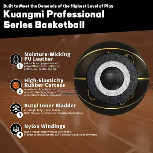 Miniatura 4 de Kuangmi Balón de baloncesto de la serie auténtica, hecho para pelotas de juego en interiores y exteriores, tamaño oficial 7/6/5, 29.5 pulgadas, 28.5