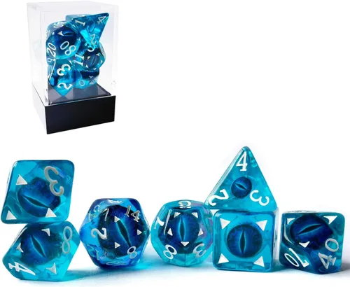 Miniatura 7 de Bescon Dragon Eye RPG Juego de 7 dados poliédricos de ojo de dragón, juego de ojos ámbar