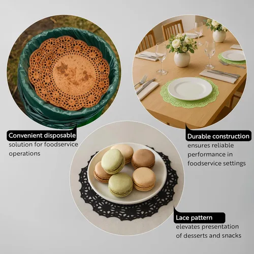 Miniatura 3 de Restaurantware Pastry Tek - Juego de 100 manteles individuales decorativos de encaje de 4 x 4 pulgadas, desechables, redondos, de papel rojo