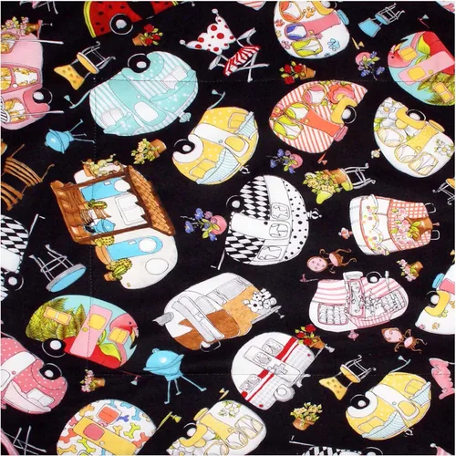Glamper Campers on Black Coffee Station Mat – Tapete de secado de platos – Mantel individual para mascotas – Tapete para electrodomésticos – Tapete