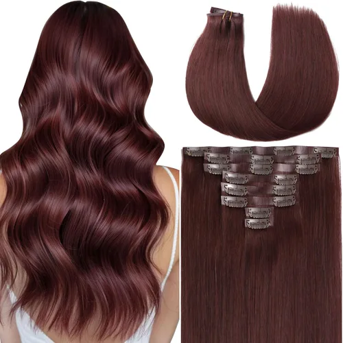 Miniatura 53 de Loxxy Extensiones de cabello humano con clip, sin costuras, 22 pulgadas, color marrón oscuro a castaño oscuro y marrón oscuro, 7 piezas
