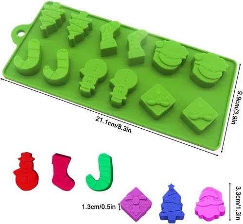 Miniatura 5 de YuCool Paquete de 3 moldes de silicona de Navidad para chocolate y caramelos, pequeños moldes de silicona para hornear – rojo, verde, rosa