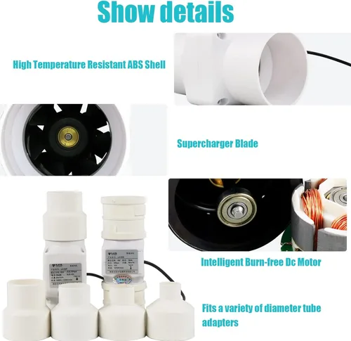 Miniatura 6 de Ventilador de conducto en línea Ventilador extractor de 2 pulgadas 12 V, ventilador de escape de ventilación de 6 W con controlador de velocidad