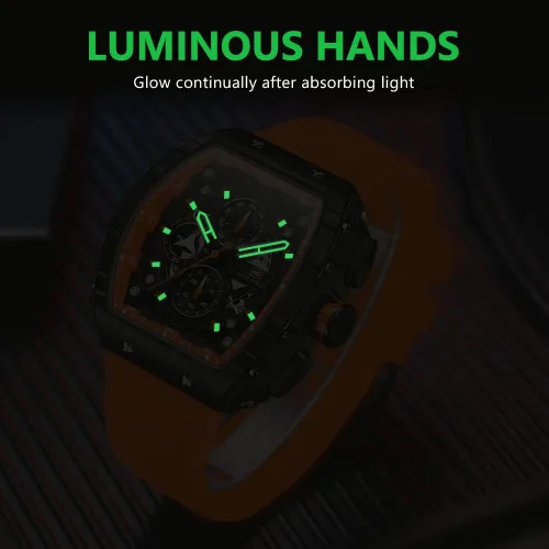 Miniatura 5 de Relojes para hombre de lujo con diseño de esqueleto para hombre, impermeable, correa de silicona ajustable, estilo steampunk, cronógrafo