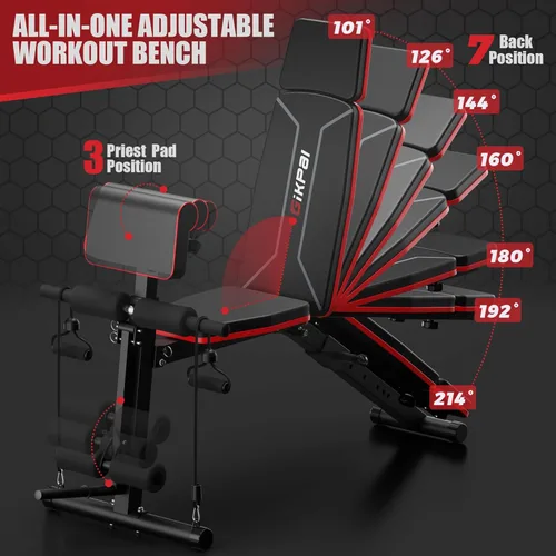 Miniatura 4 de GIKPAL Banco de Pesas Ajustable - Banco de Entrenamiento para Prensa de Pecho para Gimnasio en Casa, Banco de Ejercicio Plegable Inclinado Declinado