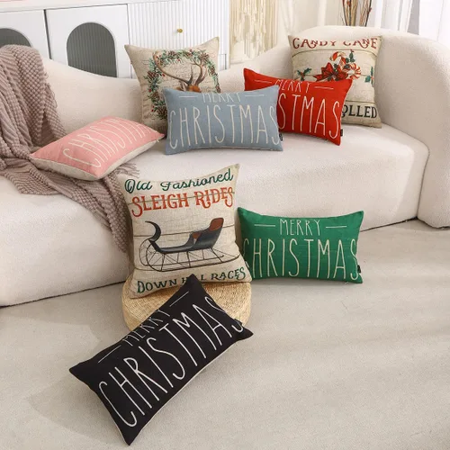 Miniatura 3 de TRENDIN Funda de almohada de Navidad de 18 x 18 pulgadas para sofá, casa de campo, decoración de invierno, funda de cojín cuadrada de lino