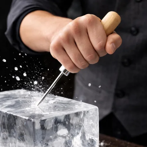 Miniatura 2 de HIC Kitchen Palillo de hielo con cubierta de seguridad, acero sólido con mango de madera, para hielo de bloque de astillado para cócteles