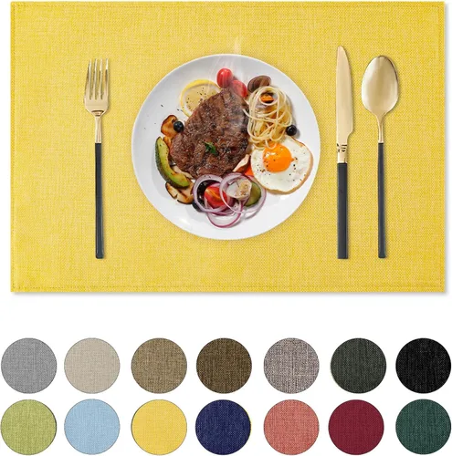 Miniatura 16 de Romanstile Juego de 4 manteles individuales de tela, resistentes al calor, de doble capa, gruesos, lavables, de lino sintético, para cocina, Gris