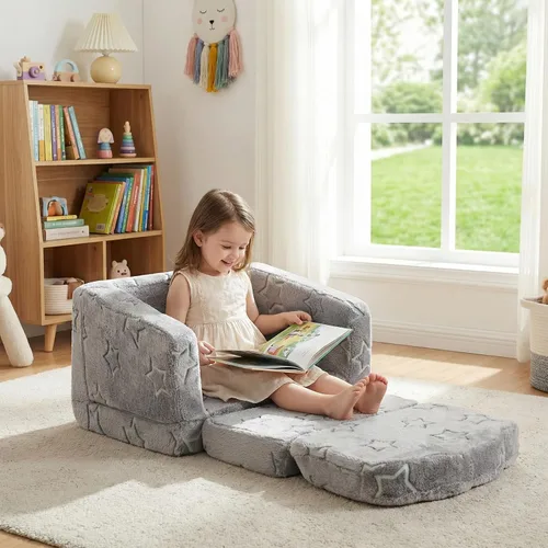 Miniatura 2 de Sofá de juego para niños, sofá plegable para niños, sofá convertible 2 en 1 para tumbona para niñas y niños (gris)