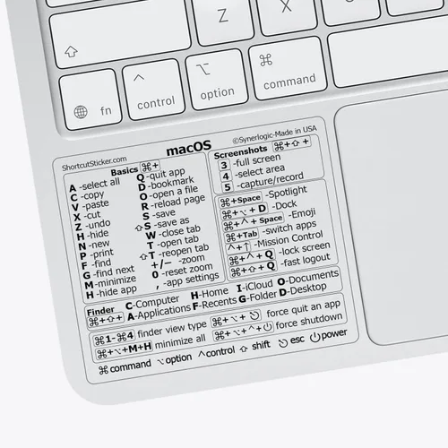 Miniatura 10 de Synerlogic 100 calcomanías (universal/neo/aire/pro) de teclado de referencia para Mac OS, vinilo laminado, para MacBook/iMac/Mini